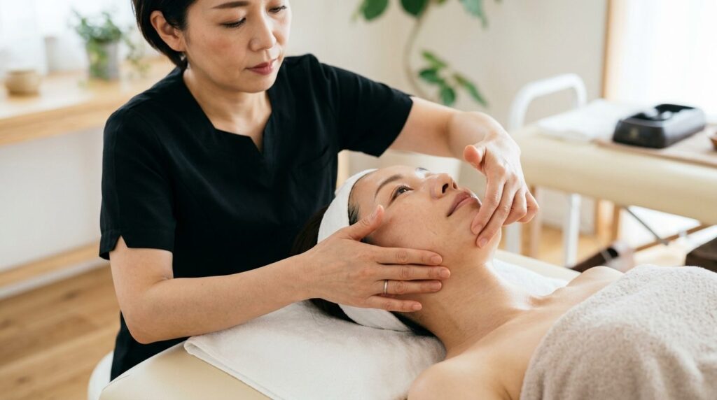 Beauty instructors hands showing detailed Japanese lifting 