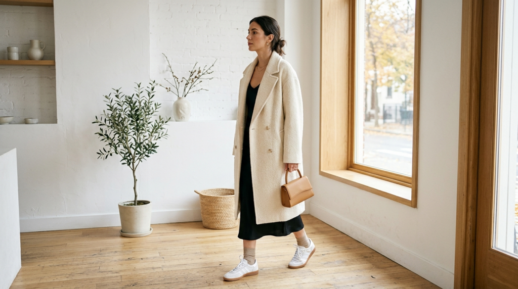 Lifestyle fashion photography of a woman styled in a contemp